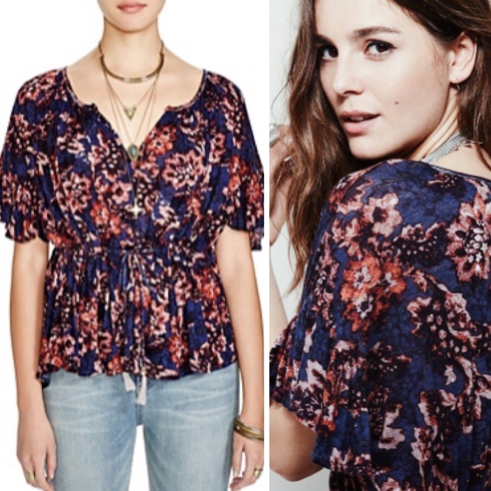 Free People Riverbend Blue Floral Tunic Top S